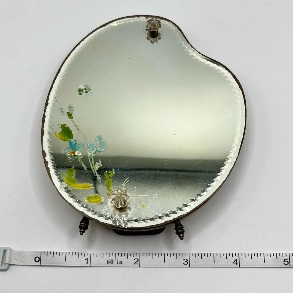 Vintage Art Deco Hand Painted Floral Beveled Mirror - Picture 2 of 10